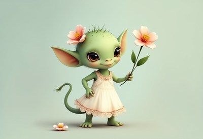 Fairy creature with a flower in spring