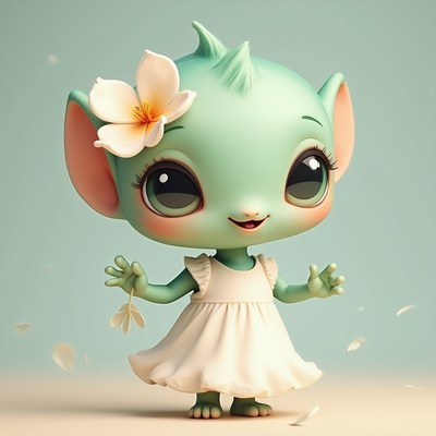 Adorable character with flower in cheerful pose