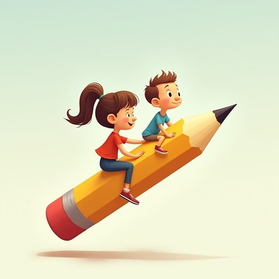 Kids enjoying an adventure on a giant pencil