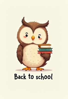 Cute owl holding books for back to school preparation