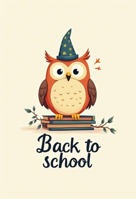 Back to school owl character illustration with books