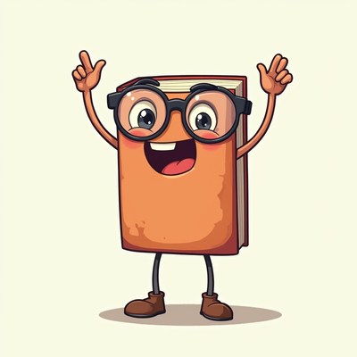 Happy book character celebrating with joy and enthusiasm