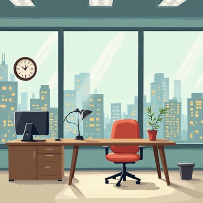 Modern office space with a view of the city skyline