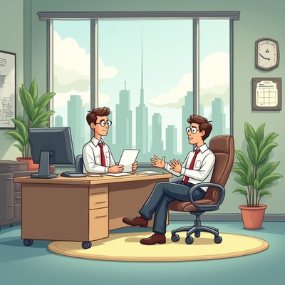 Two men in an office discussing a project together