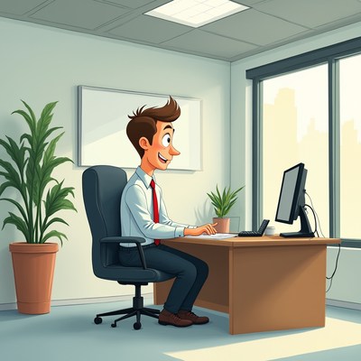 Young man working at desk in modern office setup