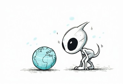 Curious alien observes earth from a distance