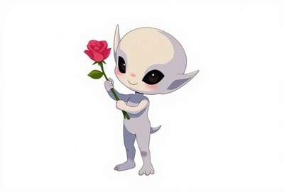 Cute character holding a rose in a cheerful pose