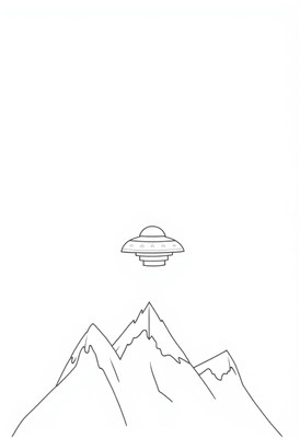 Flying saucer above mountains in a clear sky