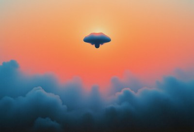 Mysterious object hovers against vibrant sunset sky