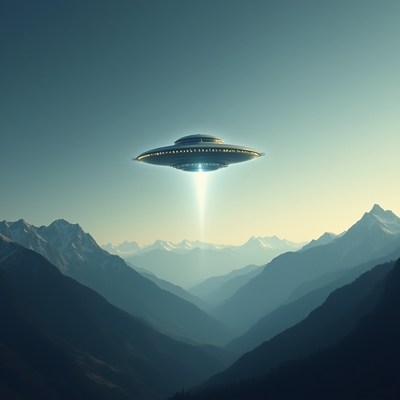 Ufo hovers above mountains during twilight hours
