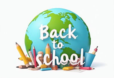 Creative back to school design featuring globe and supplies