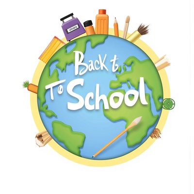 Creative back to school design featuring globe and supplies