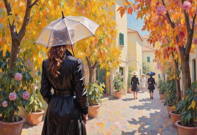 Elegant stroll in a vibrant autumn alley