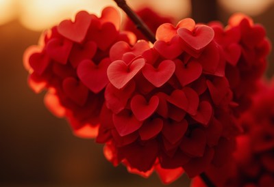 Heart-shaped decor sets a romantic sunset scene