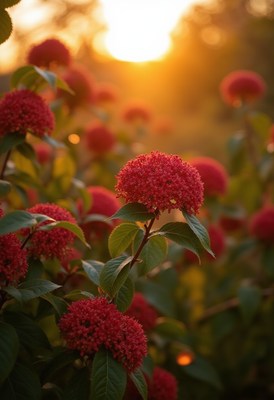 Vibrant red flowers blooming during sunset in nature