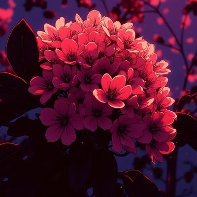 Vibrant flower bouquet under twilight sky