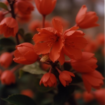 Bright red flowers bloom in spring garden setting