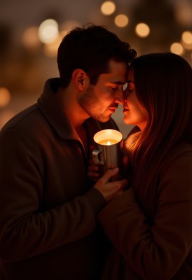 Couple sharing candlelit moment