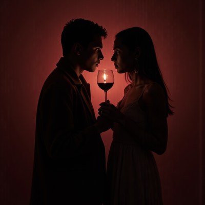 Couple shares intimate moment with candlelit wine
