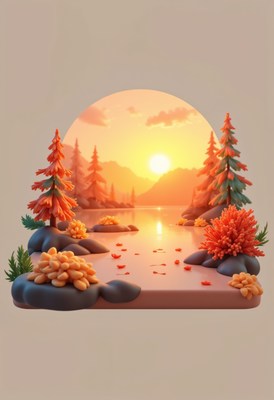 Sunset view over a tranquil lake surrounded by autumn trees