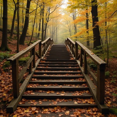 Stairs leading through autumn forest pathway