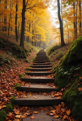 Autumn pathway lined with vibrant golden leaves