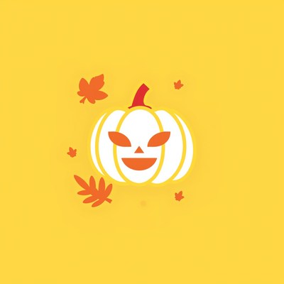 Pumpkin art with autumn leaves on yellow background