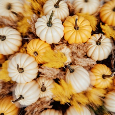 Vibrant autumn pumpkins and foliage in warm colors
