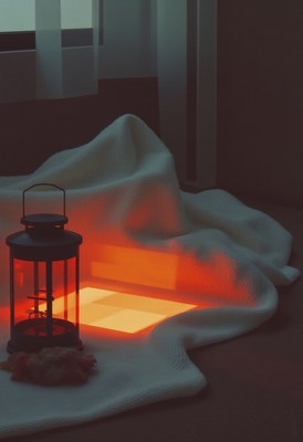 Cozy evening with lantern and blanket in warm light