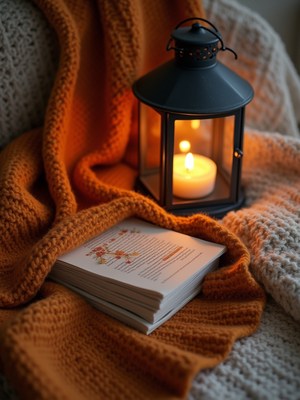 Warm cozy evening with a book and candlelight