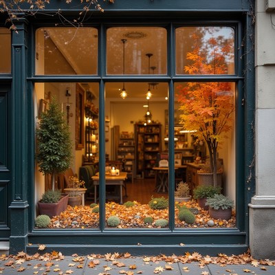 Cozy interior with autumn decorations and warm lighting