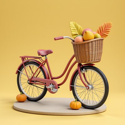 Colorful bicycle with fruits in a basket on display
