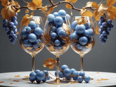 Unique display of blue grapes in elegant glassware