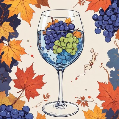 Grapes in a glass surrounded by autumn leaves