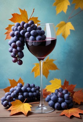 Freshly harvested grapes paired with rich red wine