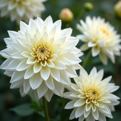 Beautiful white dahlias blooming in a garden setting