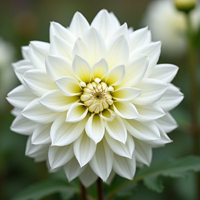 Beautiful white dahlia blooming in a garden during spring