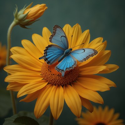 Beautiful butterfly perched on bright yellow flower