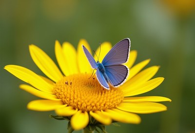 Butterfly gently resting on vibrant yellow flower