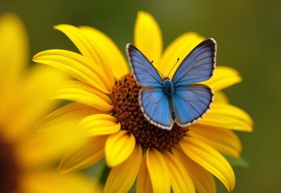 Butterfly resting on a vibrant yellow flower in spring