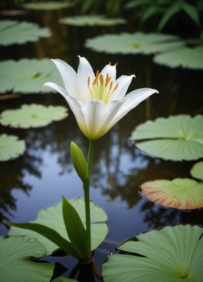Beautiful white water lily blooms in serene lake environment