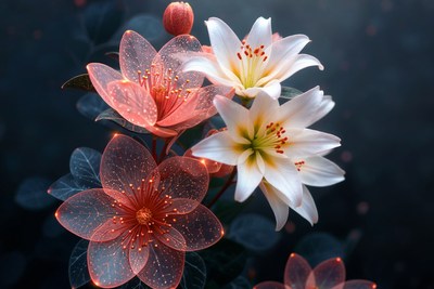 Beautiful flowers blooming in vibrant colors at night