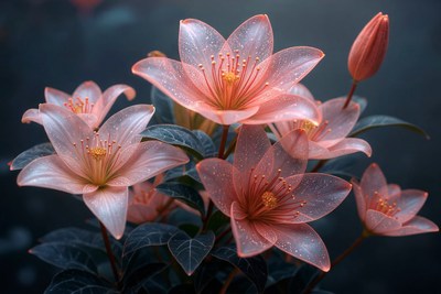 Beautiful pink lilies blooming in soft light