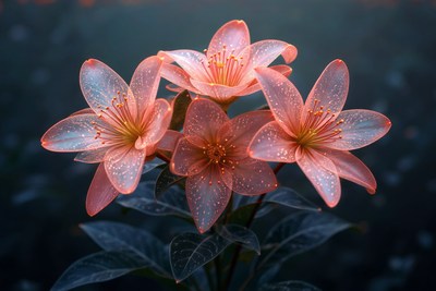 Beautiful pink flowers with droplets in serene setting