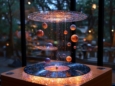Floating spheres create an enchanting display at night
