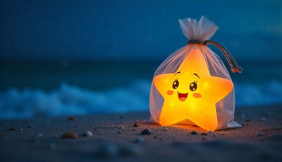 Star-shaped lantern brightens the beach at dusk