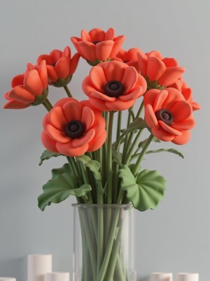 Bright orange flowers arranged in a clear vase on a table