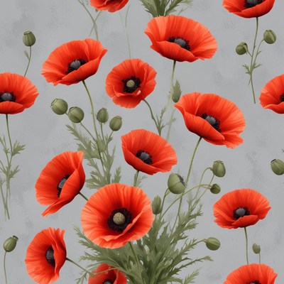 Beautiful red poppy flowers in a grey backdrop