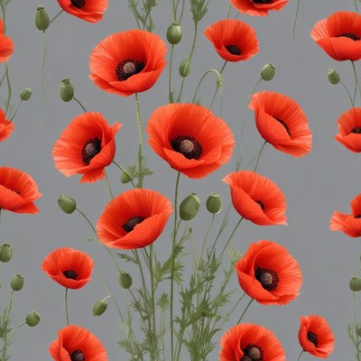 Bright red poppies against a soft grey background