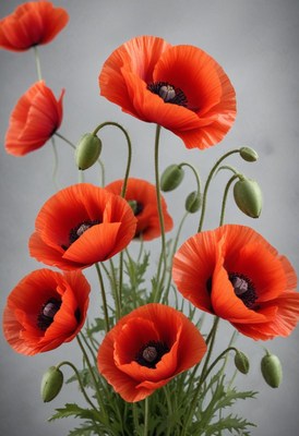 Bright red poppies arranged in a simple display